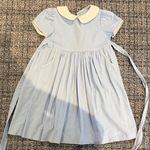Classic Light Blue Peter Pan Collar Girls' Dress with Tie-Back
